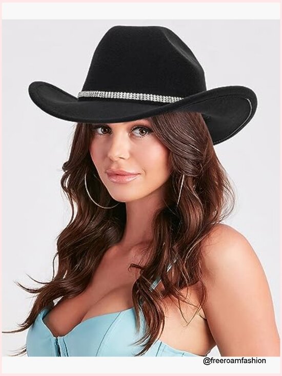 Felt Cowboy Cowgirl Hat with Band Adjustable Unisex